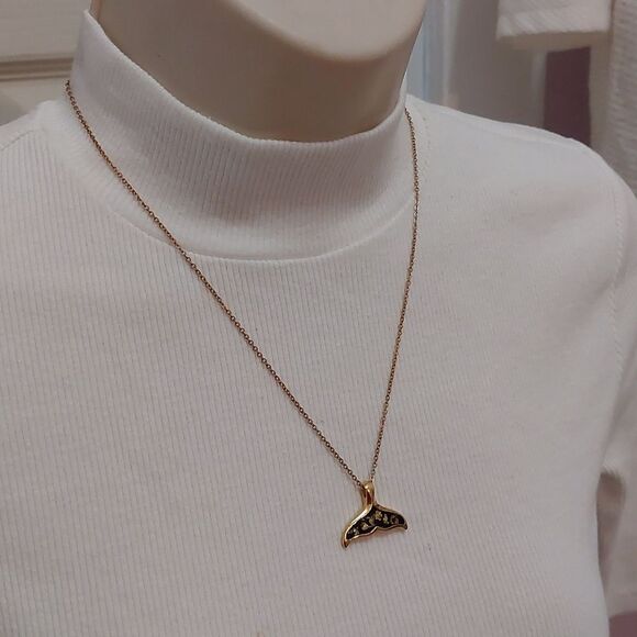 Mermaid Tail Pendant Gold Tone Necklace - Picture 2 of 5